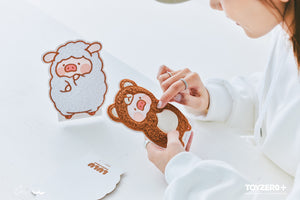 LuLu the Piggy Sheep & Bear - Die-cut Fluffy Postcard