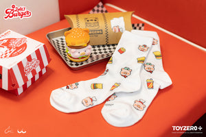 罐頭豬LuLu漢堡系列 - 刺繡襪子(白色/黑色)